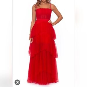Betsy & Adam Vibrant Red Evening Dress